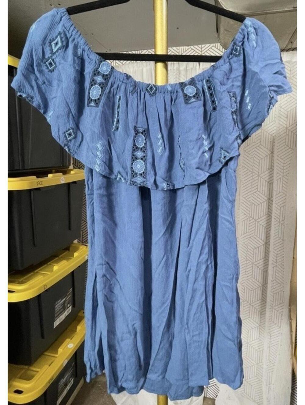 KNOX ROSE Blue Flutter Top Blouse XL On/ Off  Shoulder Boho Embroidery Festival